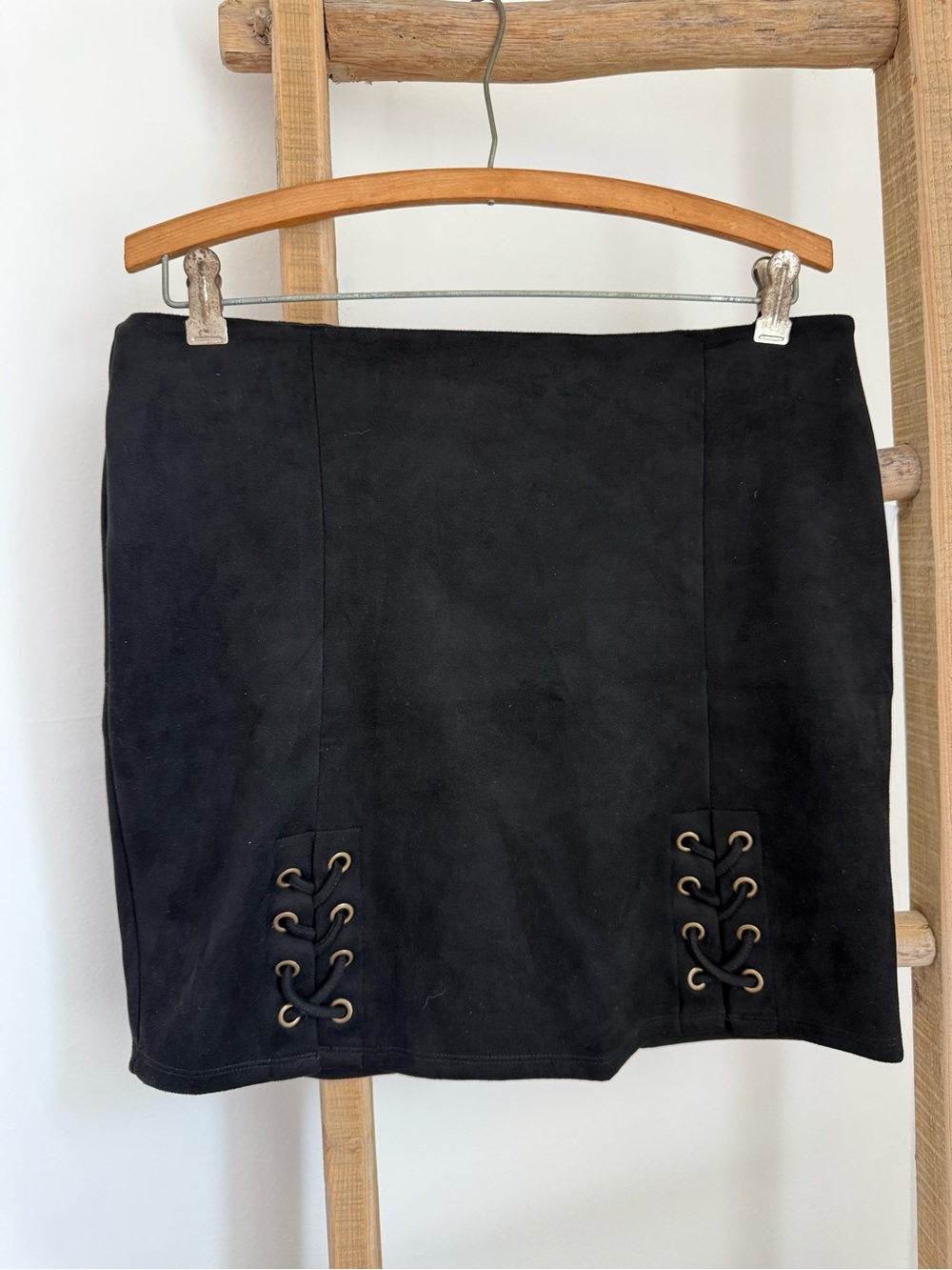 Charlotte Russe Black Lace-Up Suede Mini Skirt